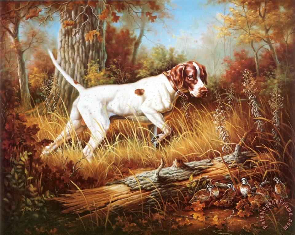 960x766 Judy Gibson Pointer With Quail Painting - Quail Painting