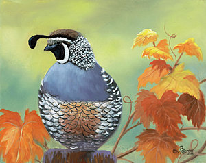 300x238 Quail Leaves Painting By Peterson, Julie - Quail Painting