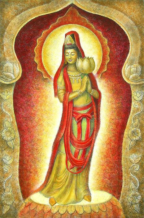 465x700 Kuan Yin Lotus Painting By Sue Halstenberg - Quan Yin Painting