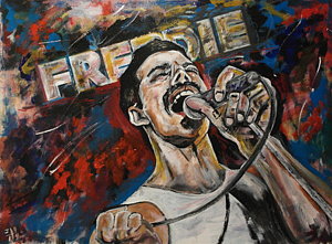 300x221 Sir Freddie Sings On Painting By John Barth - Queen Band Painting