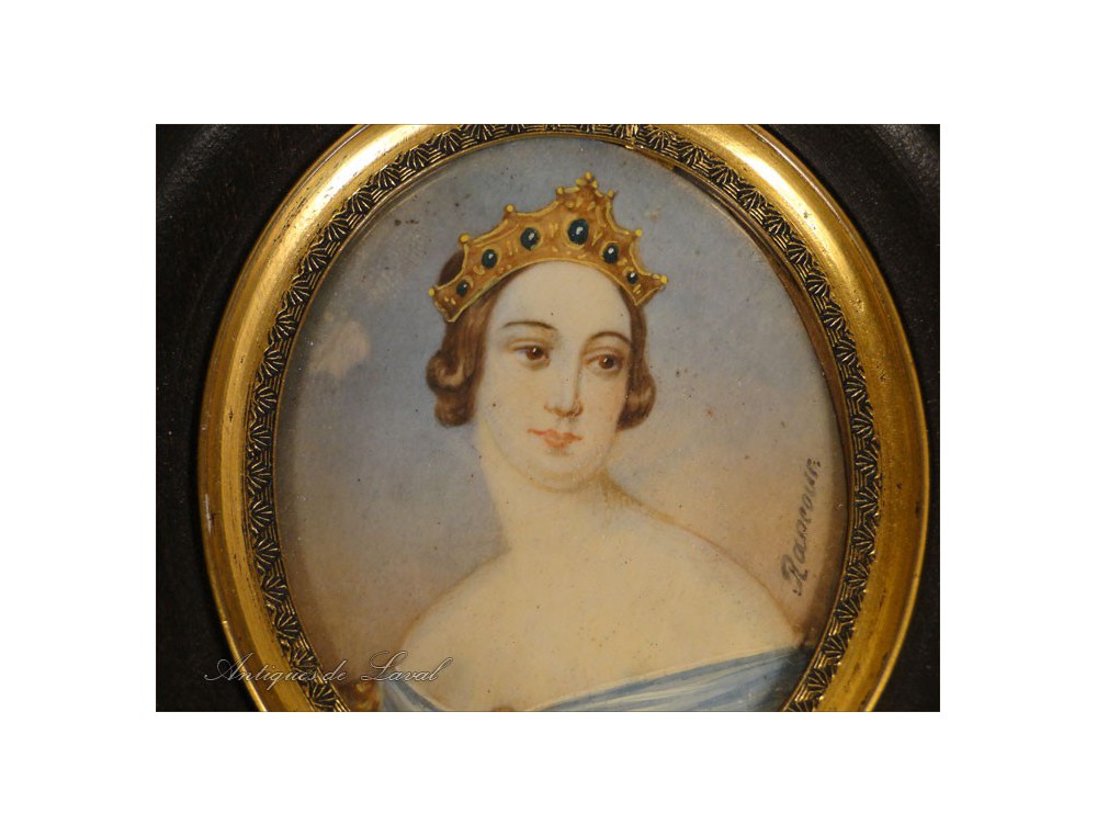 1000x762 Painted Miniature, Queen Emerald Crown, Napoleon Iii, 19th - Queen Crown Painting