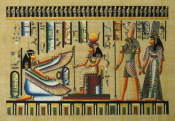 600x414 Queen Nefertiti Guided By God Horus, 12x16 Papyrus Painting - Queen Nefertari Tomb Painting