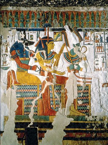 357x480 Tomb Of Nefertari, The Wall Painting Depicts The Gods Anubis - Queen Nefertari Tomb Painting