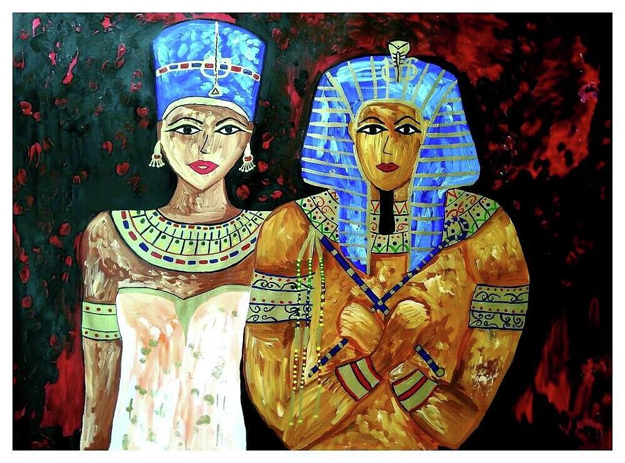 900x667 Pharaoh Akhenaten And His Queen Nefertiti Painting By Smita Biswas - Queen Nefertiti Painting