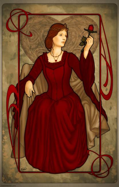 415x650 Poker Art Nouveau Queen Of Hearts By Daniel Knight - Queen Of Hearts Painting