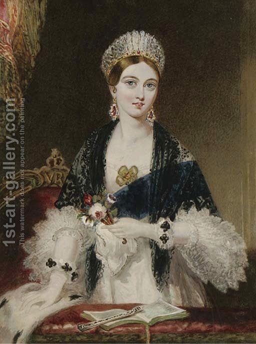 512x689 Portrait Of A Young Queen Victoria, Half Length, In Luxurious - Queen Victoria Painting