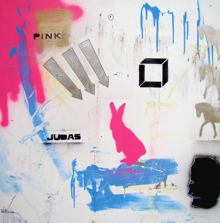 770x781 Saatchi Art Pink Rabbit Painting By Question Mark - Question Mark Painting
