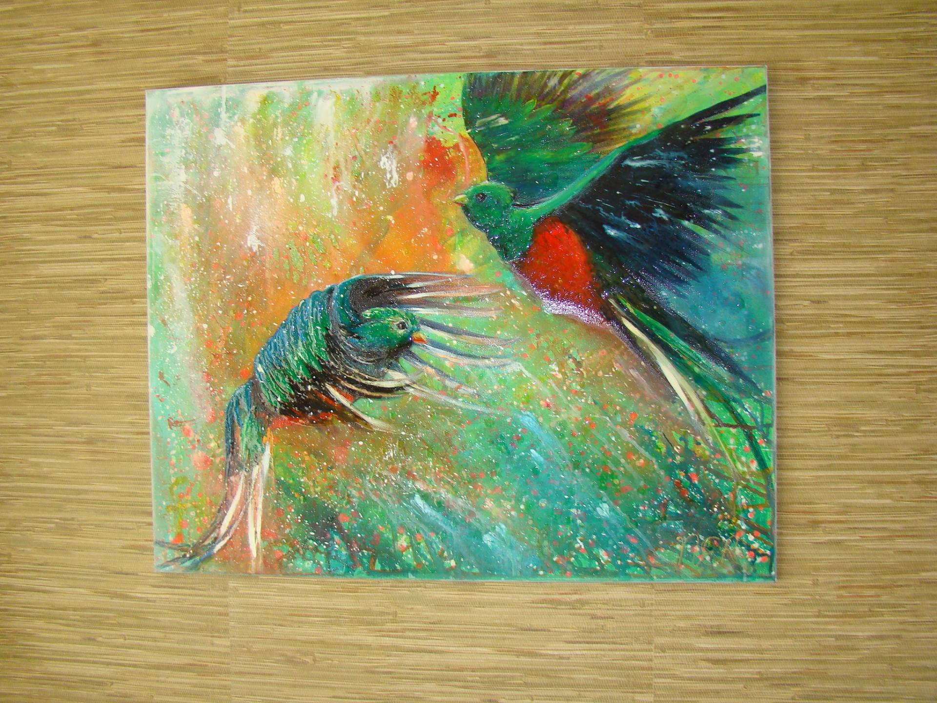 1920x1440 Saatchi Art Birds In The Rain Painting By Nancy Richardson - Quetzal Painting