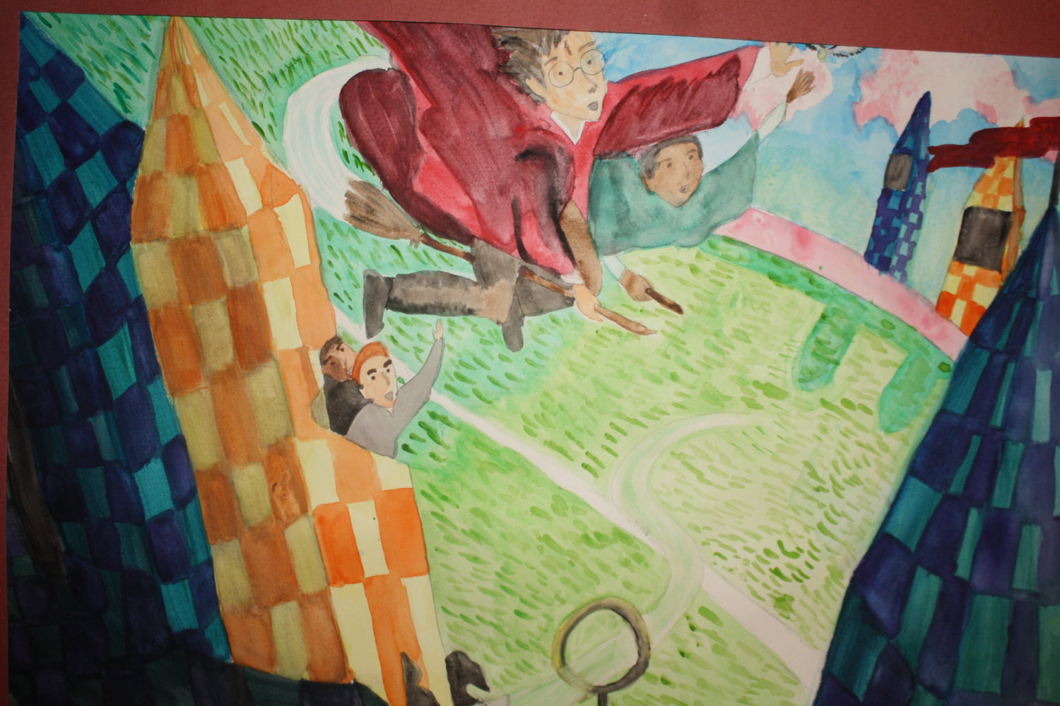 1500x1000 Harry Potter Quidditch Watercolor Painting 18x24 Plus Matting - Quidditch Painting