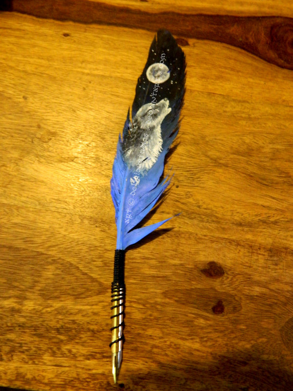 600x800 Hand Painted Buzzard Feather Quill - Quill Painting