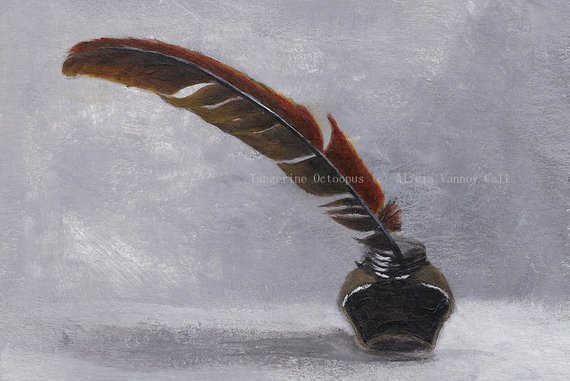 570x381 Inkwell And Quill Painting Print By Alicia Vannoy Call - Quill Painting