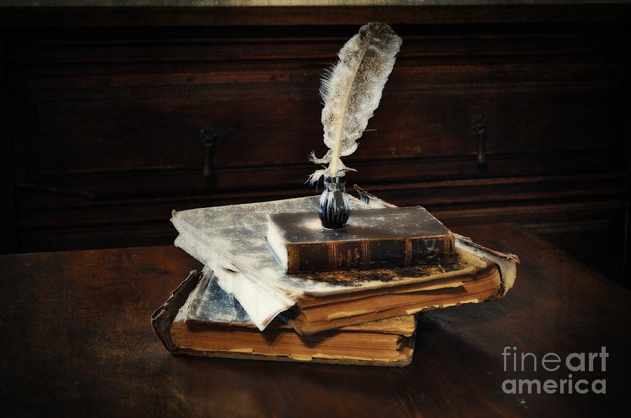 900x597 Old Books And A Quill Photograph By Mary Machare - Quill Painting