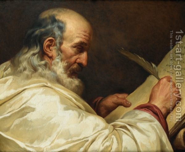 600x493 Bearded Man Writing With A Quill (After) Gabriel Francois Doyen - Quill Painting