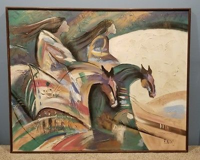 400x319 Vintage Native American Indian Wildlife Painting Wolves Wolf - R Nichols Painting