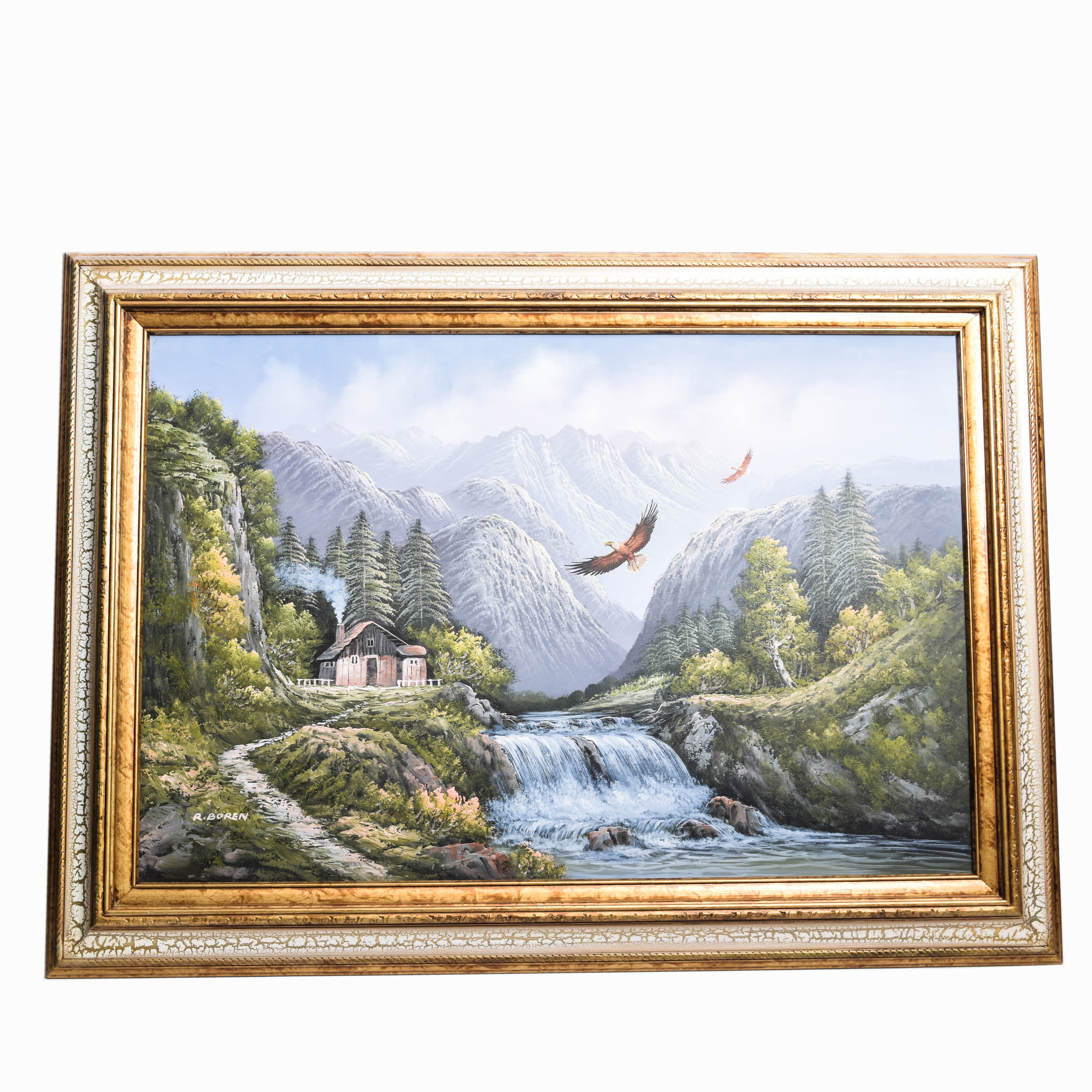 4981x4981 R. Boren Oil Painting On Canvas Of A Mountain Landscape Ebth - R Painting