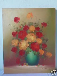 225x300 Vintage Signed R. Thomas Still Life Floral Flower Bouquet Painting - R Thomas Painting