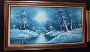 300x174 Blue Steel Original R Thomas Painting 48x24 Winter Landscape - R Thomas Painting
