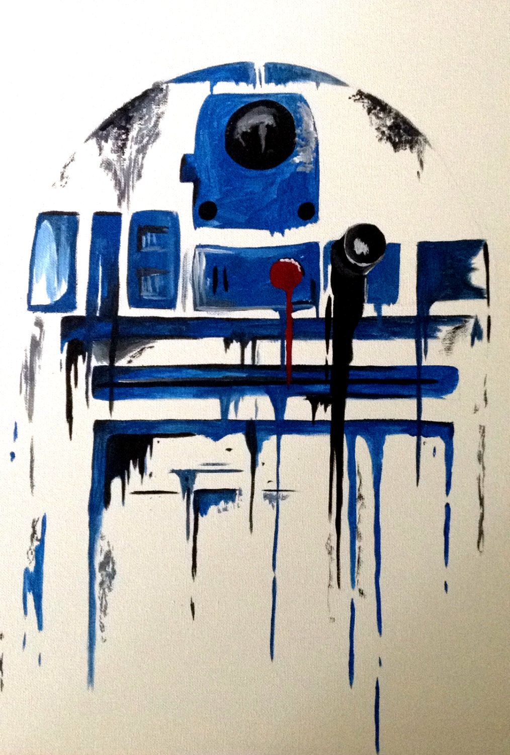 1014x1500 Star Wars R2d2 Inspired Blue Drip Style Painting By Abxycustoms - R2d2 Painting