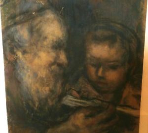300x270 Rabbi Teacher Amp Student Pastel Painting Judaica 1953 Bernard - Rabbi Painting