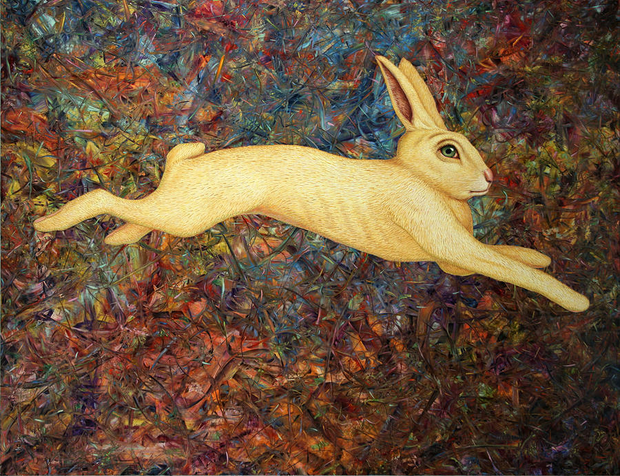 900x691 Running Rabbit Painting By James W Johnson - Rabbit Painting