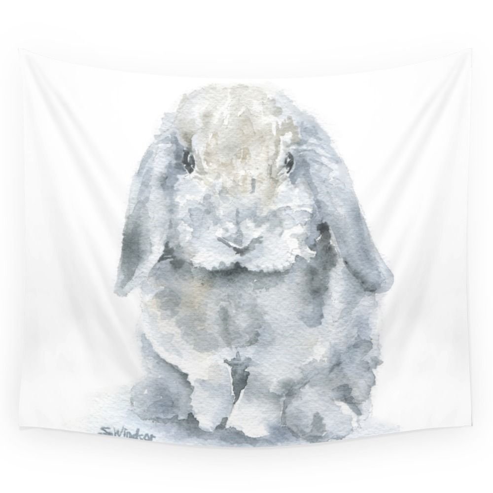 1000x1000 Mini Lop Gray Rabbit Watercolor Painting Wall Tapestry Wedding - Rabbit Watercolor Painting