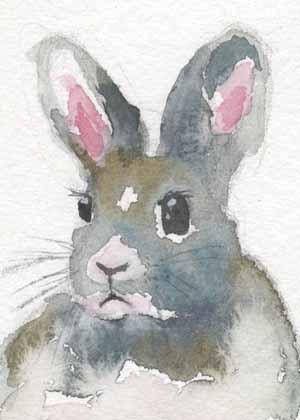300x420 Original Bunny Rabbit Watercolor Painting Aceo Watercolor - Rabbit Watercolor Painting