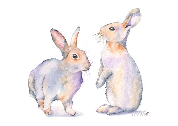 570x404 Rabbit Watercolor Painting Rabbit Print Woodland Animal - Rabbit Watercolor Painting