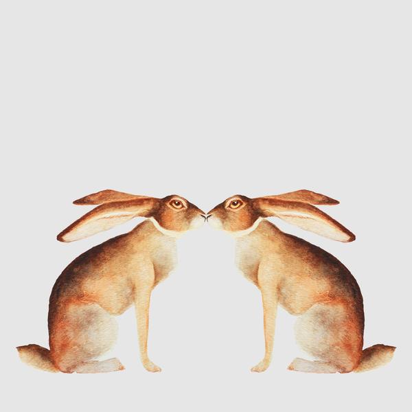 600x600 Wild Hare Kiss Watercolor Painting Rabbit Art Conkberry - Rabbit Watercolor Painting
