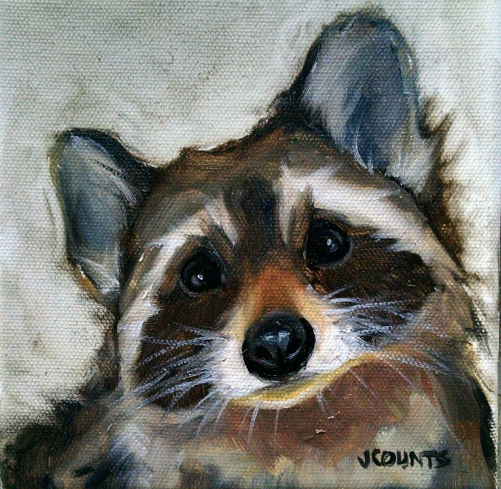 1000x976 Jenn Counts Farm Art Cute Raccoon Animal Oil Painting A Day - Raccoon Painting