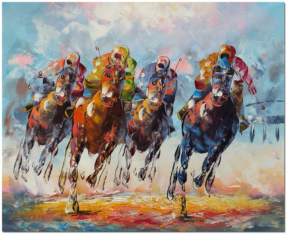 1000x815 Hand Painted Horse Racing Oil Painting On Canvas 24x20 - Race Horse Oil Painting Artists
