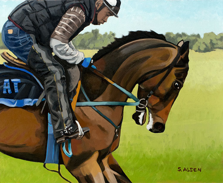750x614 Horse Oil Painting Original Fine Art, Breezing - Race Horse Oil Painting Artists