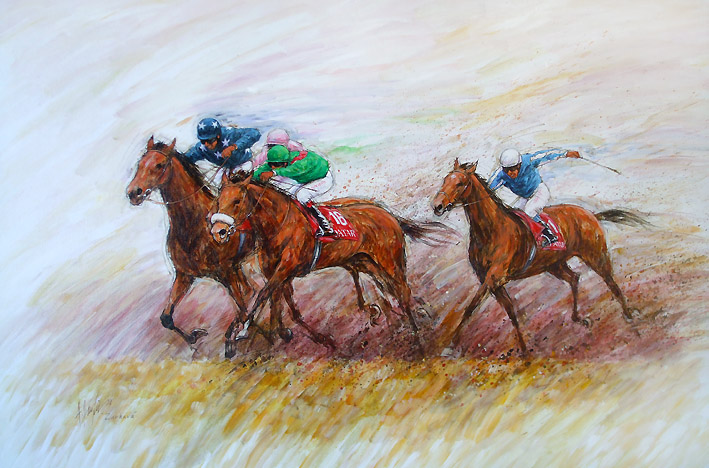709x468 Zarkava Original Horse Racing Oil Painting By Equestrian Artist - Race Horse Oil Painting Artists