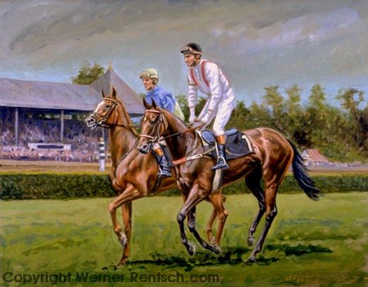 523x408 Equine Artist Werner Rentsch Horse Racing Art Sporting Art - Race Horse Oil Painting Artists