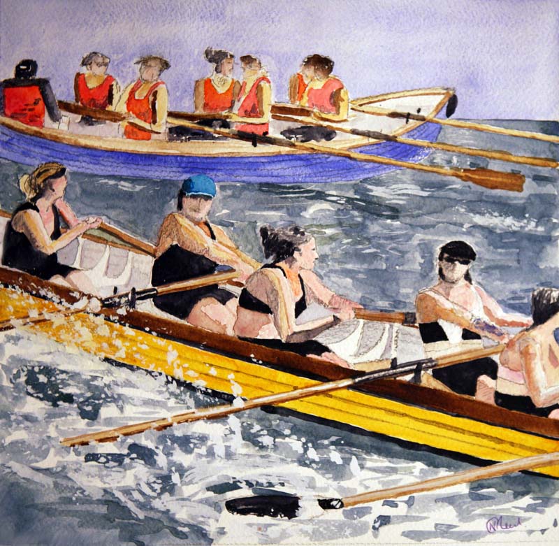 800x781 Gig Race Boat Watercolor Painting - Race Painting