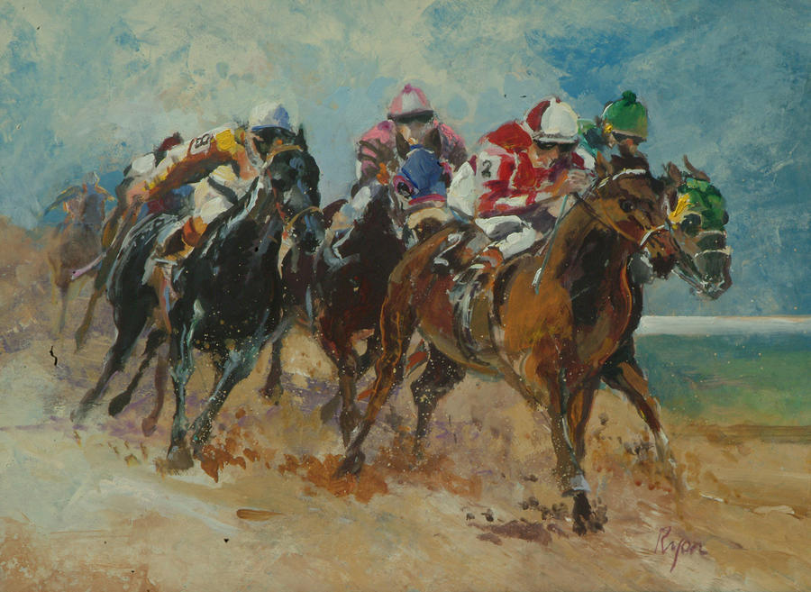 900x657 Horse Race Painting By Jim Ryon - Race Painting