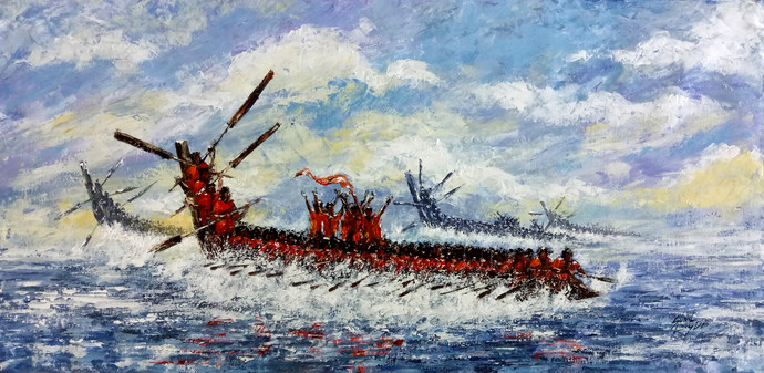 690x337 Boat Race By Artist Sunil Linus De Impressionism, Painting - Race Painting