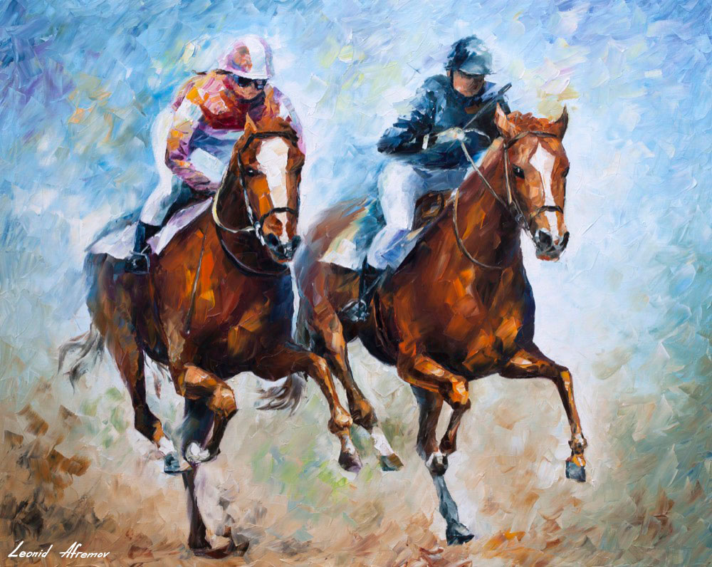 1000x796 Close Race Palette Knife Oil Painting On Canvas By Leonid - Race Painting