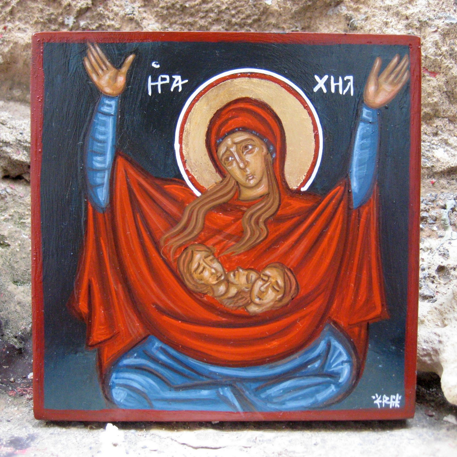 1600x1600 Lamentation Of Rachel Contemporary Byzantine Icon Hand Painted - Rachel Weeping Painting