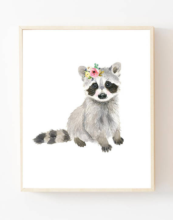 570x725 Racoon Painting Woodland Nursery Art Animal Paintings - Racoon Painting