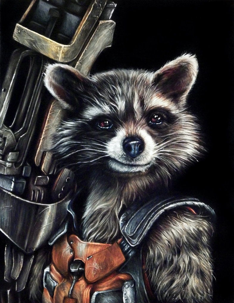 786x1016 Rocket Racoon Portrait Painting By Benke33 - Racoon Painting