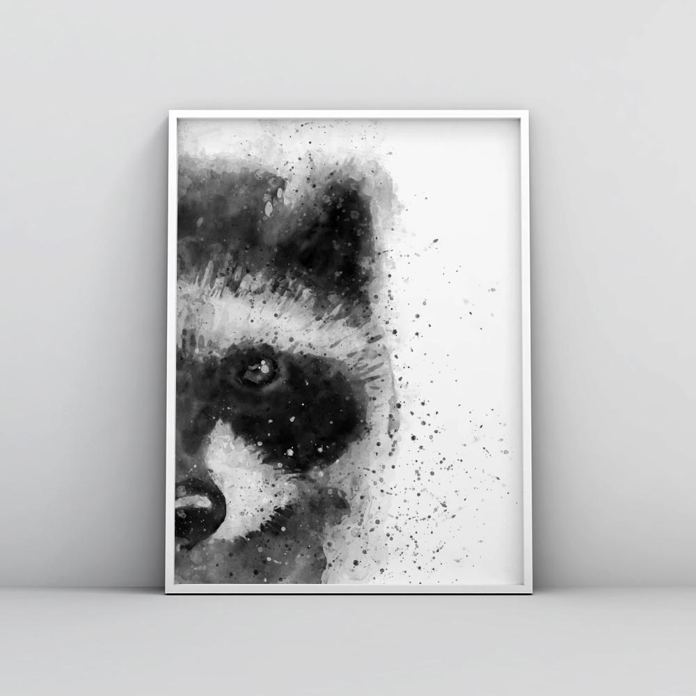 1000x1000 Black And White Abstract Racoon Painting Poster Timiko Studio - Racoon Painting