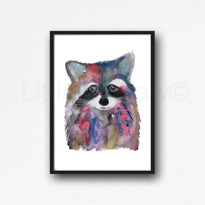 787x787 Buy Rainbow Racoon Portrait Watercolor Painting Print Watercolour - Racoon Painting
