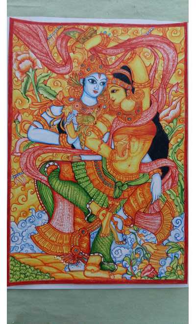 400x660 Kerala Mural Radha Krishna - Radha Krishna Kerala Mural Painting