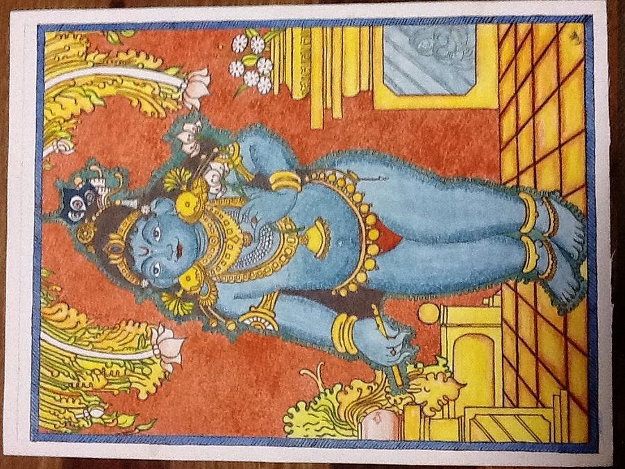 900x675 Krishna Kerala Mural Painting By Radha Sudharshan - Radha Krishna Kerala Mural Painting