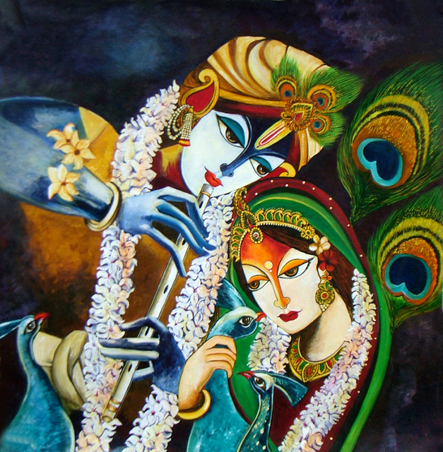 627x640 Neeraj Parswal Artwork Immortal Love Of Radha Krishna Original - Radha Krishna Painting