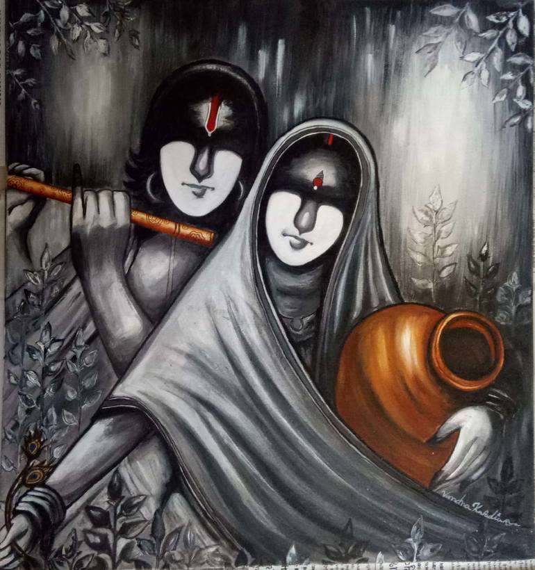 770x820 Saatchi Art Love Symbol Radha Krishna Painting By Kishan Vandan - Radha Krishna Painting