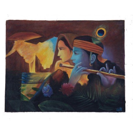 458x458 Radha Krishna Canvas Oil Painting - Radha Krishna Painting On Canvas