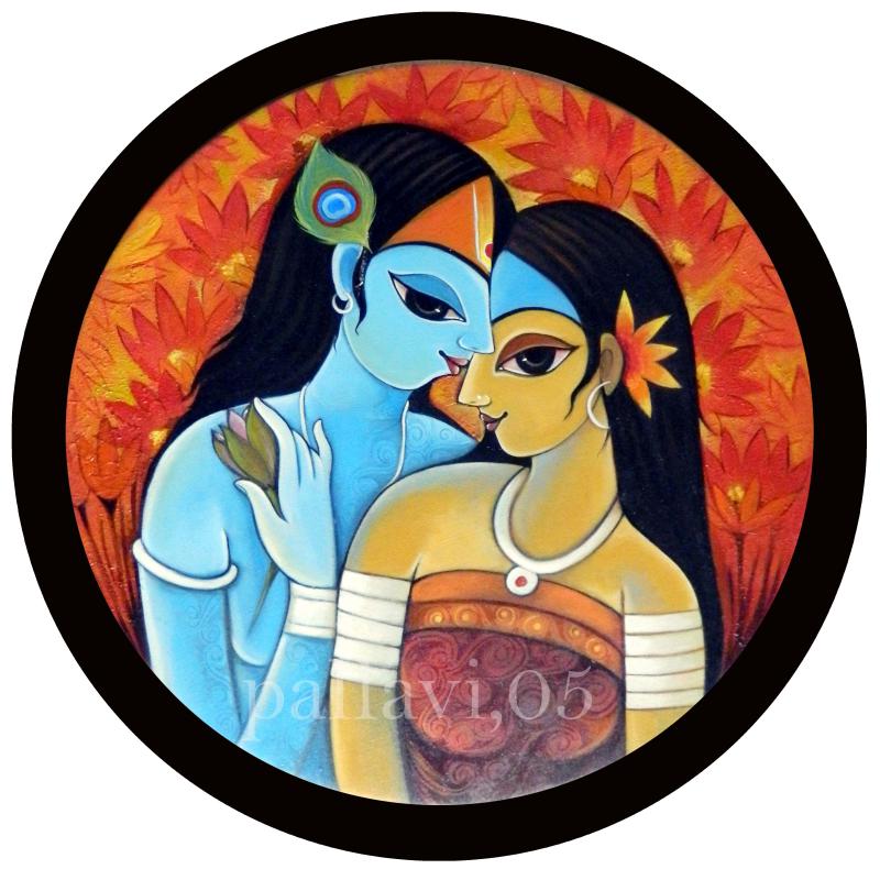 800x800 Radha Krishna Iii By Artist Pallavi Walunj Figurative Art Oil - Radha Krishna Painting On Canvas
