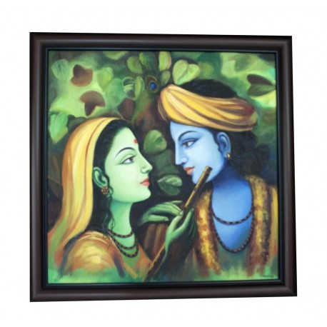 458x458 Radha Krishna Sitting With Flute Canvas Painting - Radha Krishna Painting On Canvas