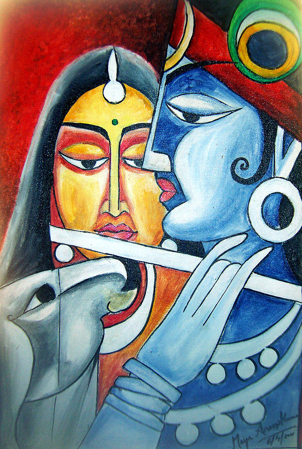 605x900 Radha Krishna Painting By Maya Anoopkumar - Radha Krishna Painting On Canvas